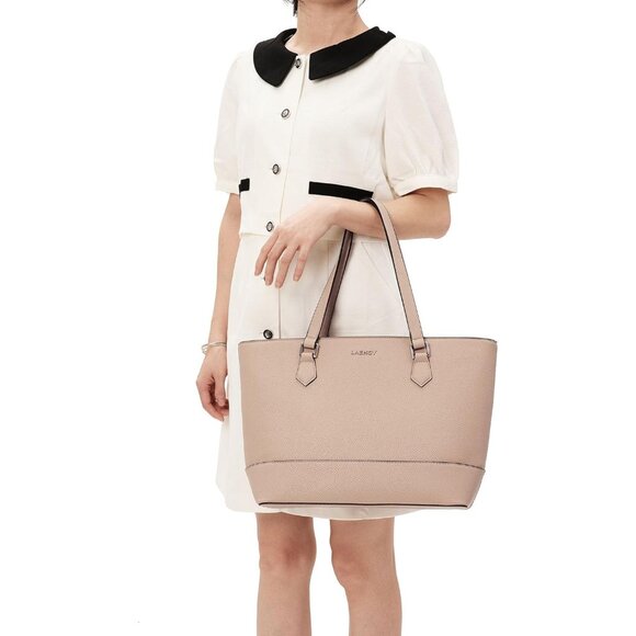 Taupe Women's Large Capacity Faux Leather Tote Bag with Zipper Closure & Matchin - Picture 9 of 9